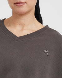 All Day Lightweight Oversized V-Neck Sweatshirt | Deep Taupe