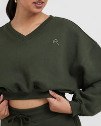 All Day Lightweight Oversized V-Neck Sweatshirt | Khaki