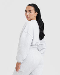 All Day Lightweight Oversized V-Neck Sweatshirt | Light Grey Marl