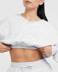 All Day Lightweight Oversized V-Neck Sweatshirt | Light Grey Marl