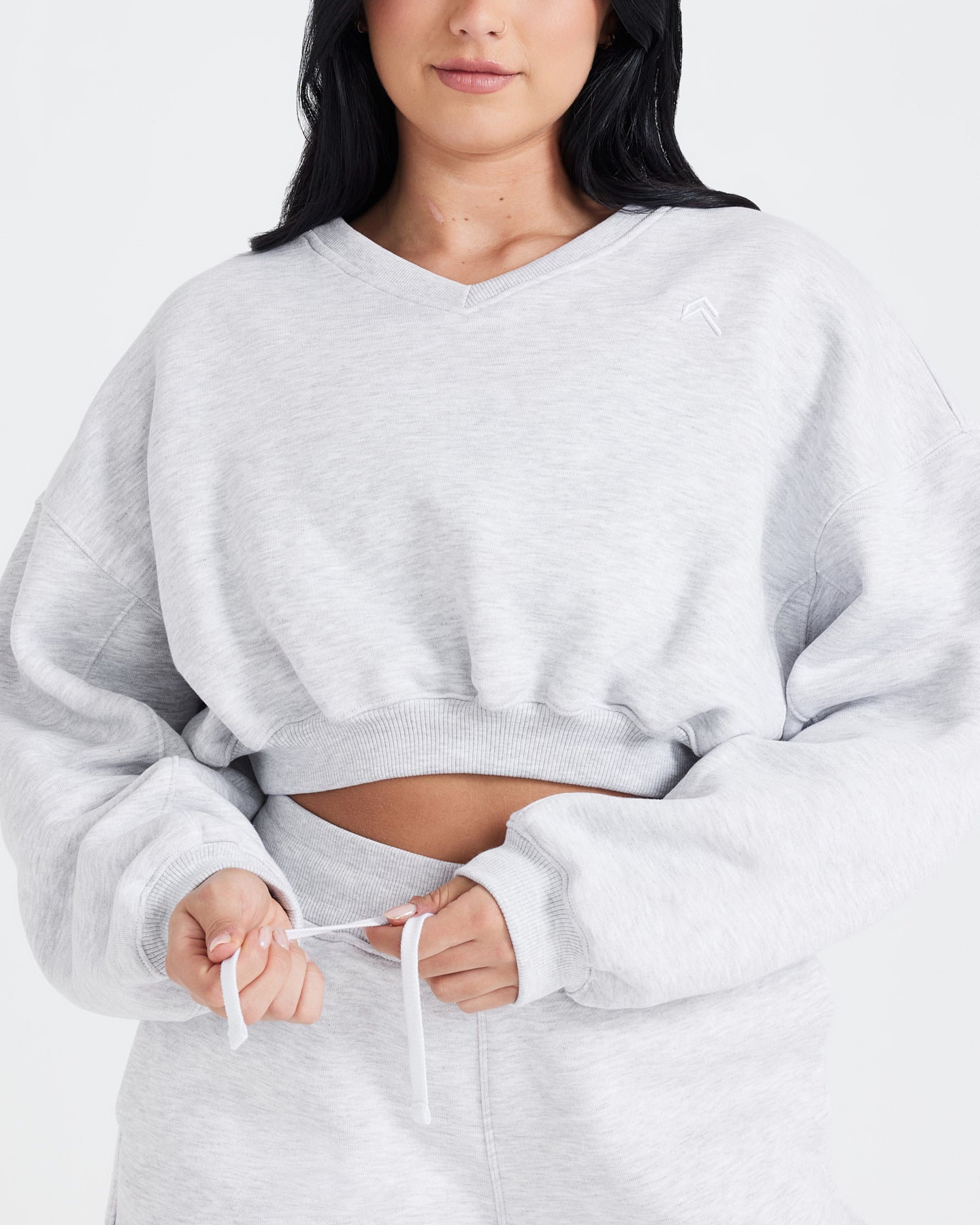 All Day Oversized V Neck Sweatshirt | Light Grey Marl