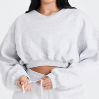 All Day Oversized V Neck Sweatshirt | Light Grey Marl