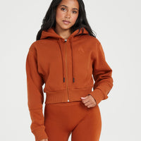 Classic Lounge Cropped Zip Through Hoodie | Warm Copper