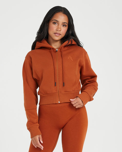 Oner Modal Classic Lounge Cropped Zip Through Hoodie | Warm Copper