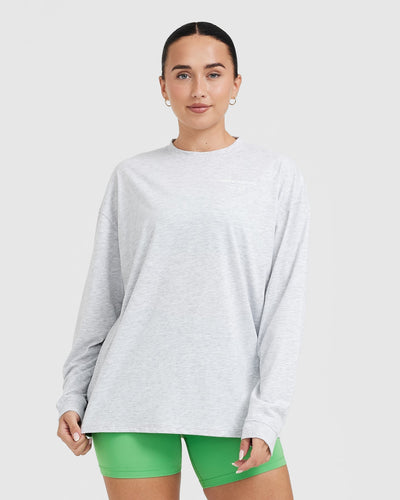 Classic Lifters Graphic Oversized Lightweight Long Sleeve Top | Light Grey Marl