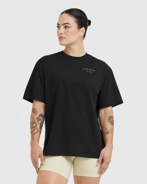 Oner Modal Classic Lifters Graphic Oversized Lightweight T-Shirt | Black