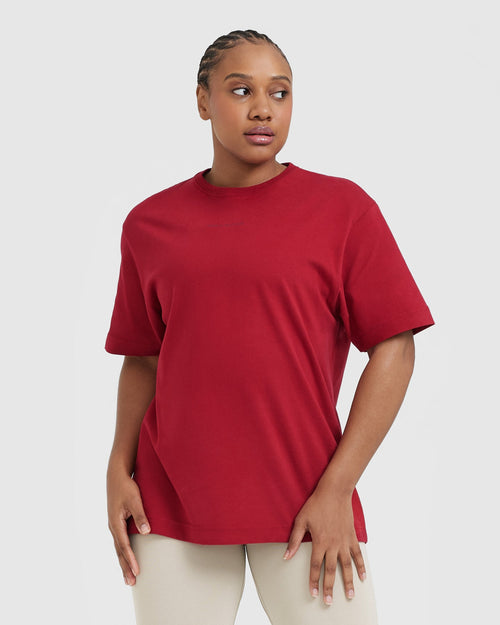Oner Modal Classic Mirror Graphic Oversized T-Shirt | Washed Red Wine