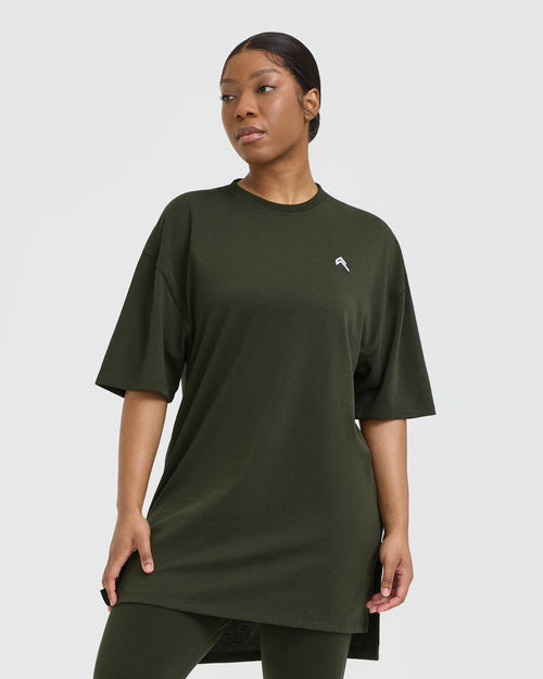 Oner Modal Classic Oversized Longline T-Shirt | Khaki