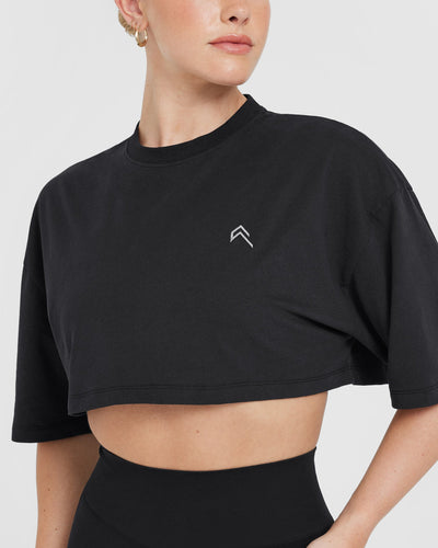 Black crew neck crop top cheap