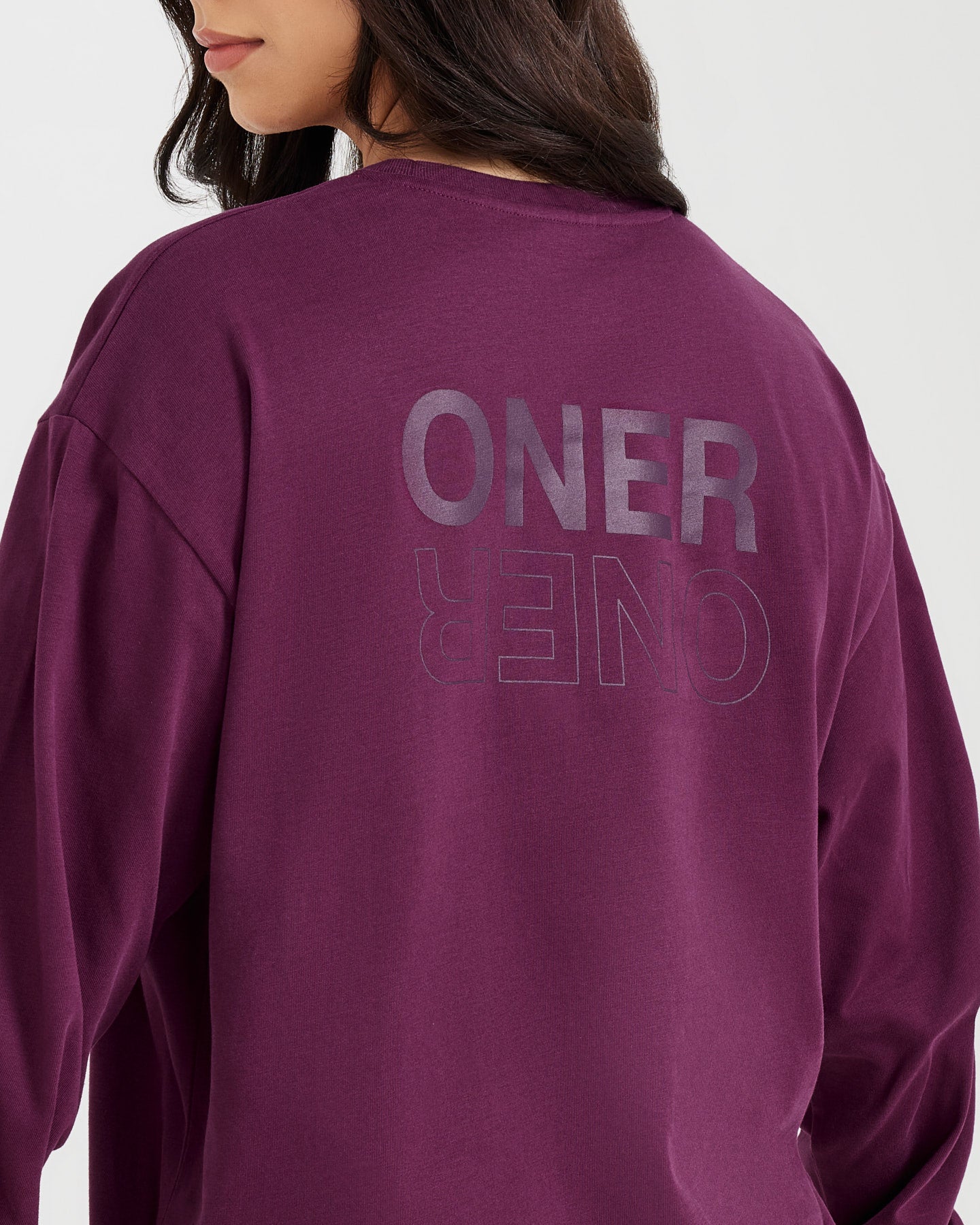 Classic Mirror Graphic Oversized Long Sleeve Top | Washed Ripe Fig