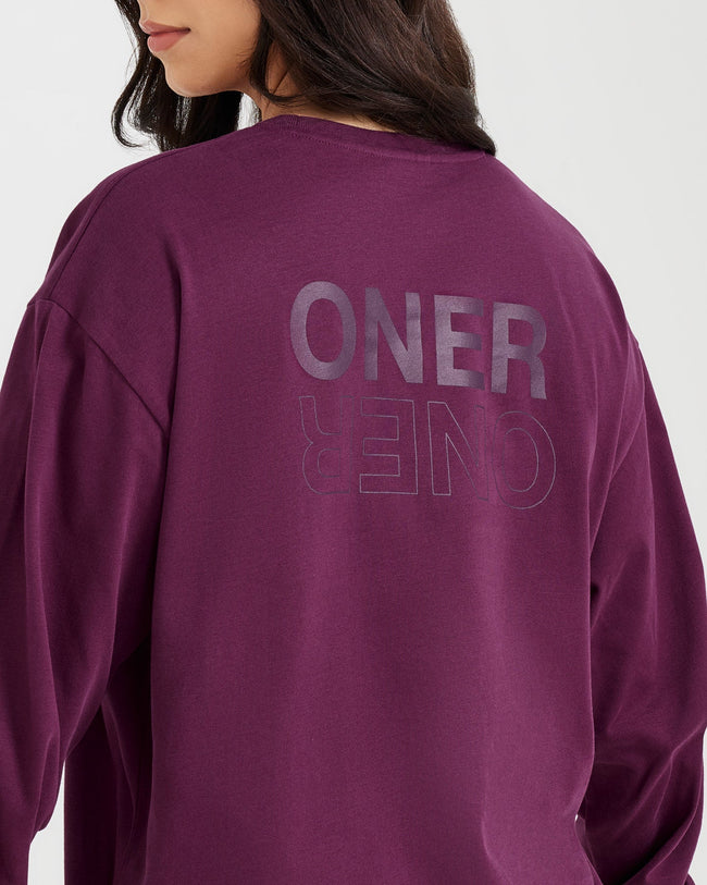 Classic Mirror Graphic Oversized Long Sleeve Top | Washed Ripe Fig
