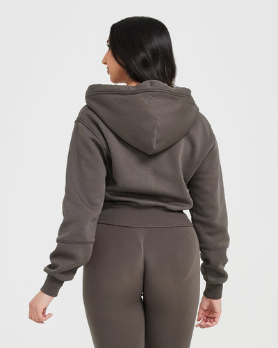 Oversized Zip Hoodie Women's - Cropped in Deep Taupe