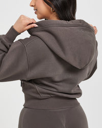Classic Lounge Cropped Zip Through Hoodie | Deep Taupe