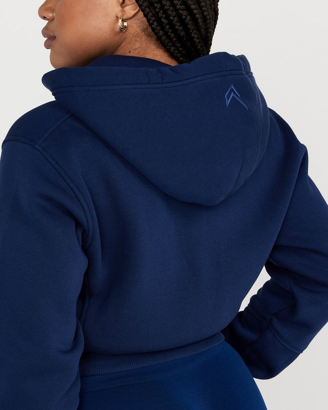 Classic Lounge Cropped Zip Through Hoodie | Midnight