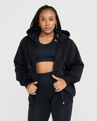 Classic Lounge Oversized Zip Through Hoodie | Black