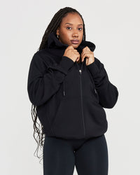 Classic Lounge Oversized Zip Through Hoodie | Black