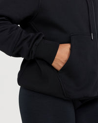 Classic Lounge Oversized Zip Through Hoodie | Black