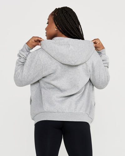 Classic Lounge Oversized Zip Through Hoodie | Silver Grey Marl