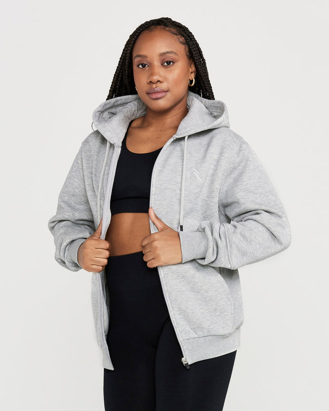 Classic Lounge Oversized Zip Through Hoodie | Silver Grey Marl