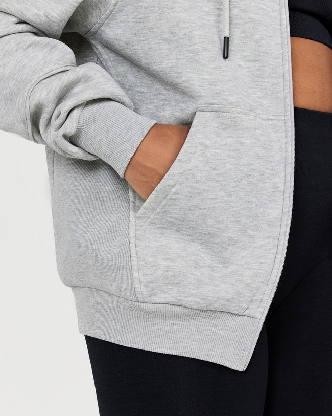 Classic Lounge Oversized Zip Through Hoodie | Silver Grey Marl