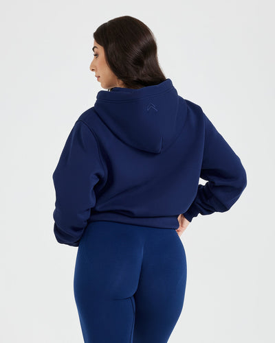 Classic Lounge Cropped Zip Through Hoodie | Slate Blue