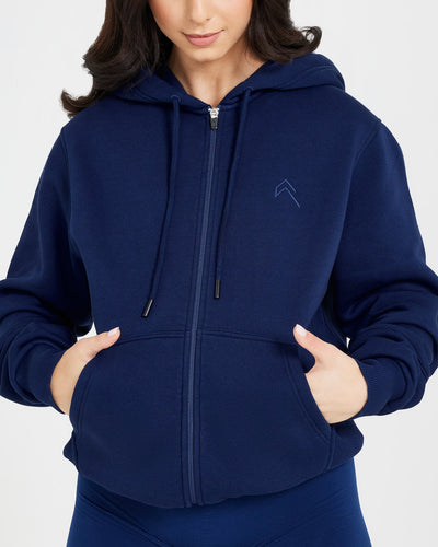 Classic Lounge Cropped Zip Through Hoodie | Slate Blue