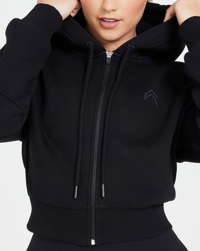 Classic Lounge Cropped Zip Through Hoodie Black
