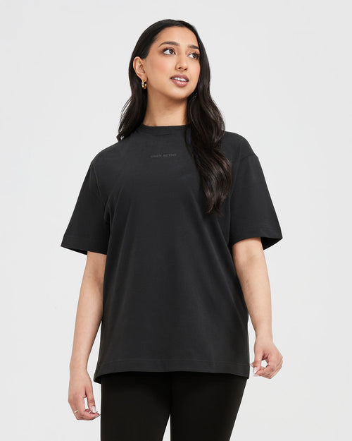Oner Modal Classic Mirror Graphic Oversized T-Shirt | Washed Black