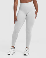 Effortless Seamless Leggings with White Logo | Grey Marl
