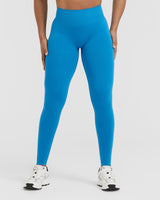 Effortless Seamless Leggings with White Logo | Tropical Blue