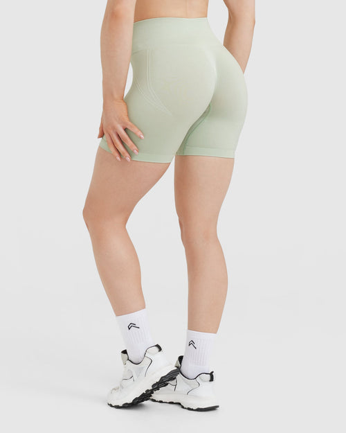 Effortless Seamless Shorts with White Logo | Tea Green