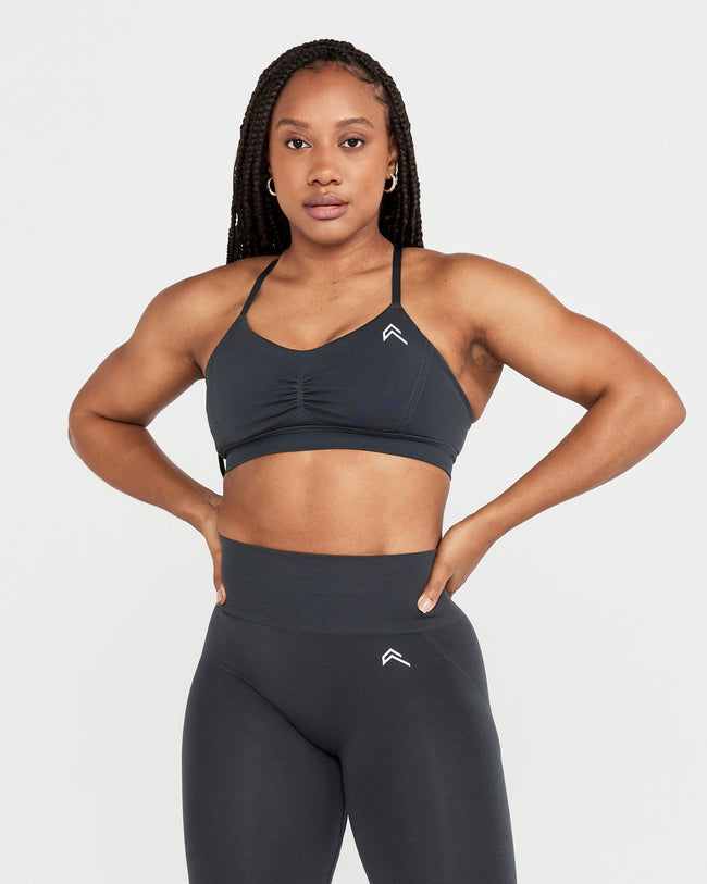 EffortlessLift™ Micro Bralette with White Logo | Coal