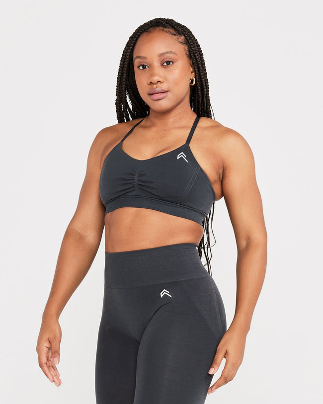 EffortlessLift™ Micro Bralette with White Logo | Coal