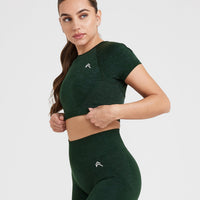EffortlessLift™ Seamless Short Sleeve Crop Top with White Logo | Evergreen