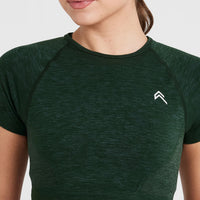 EffortlessLift™ Seamless Short Sleeve Crop Top with White Logo | Evergreen