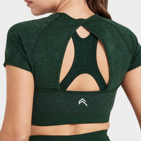 EffortlessLift™ Seamless Short Sleeve Crop Top with White Logo | Evergreen
