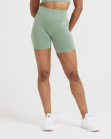 Effortless Seamless Shorts with White Logo | Sage
