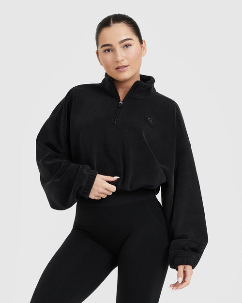 Black Half Zip Fleece Oversize Crop Oner Active UK