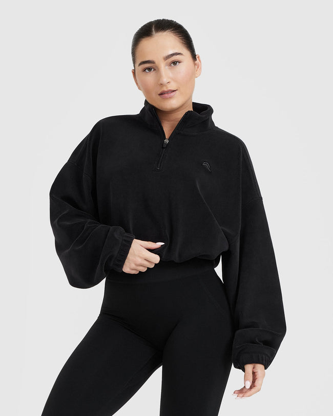Black Half Zip Fleece Oversize Crop Oner Active UK