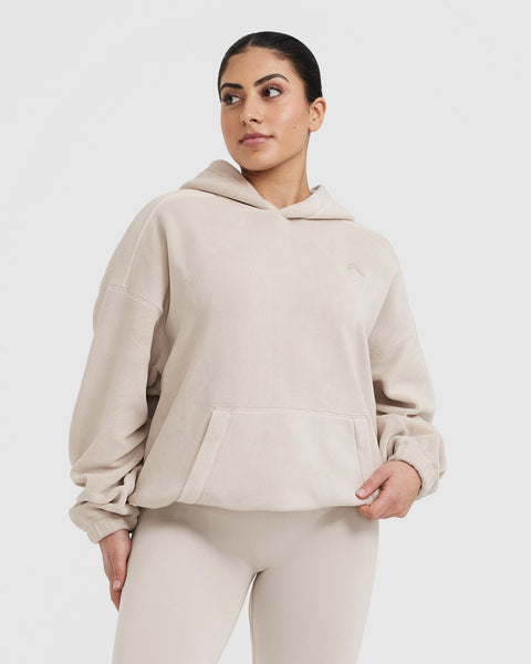 Acid wash fleece oversized 1/4 zip kangaroo hoodie