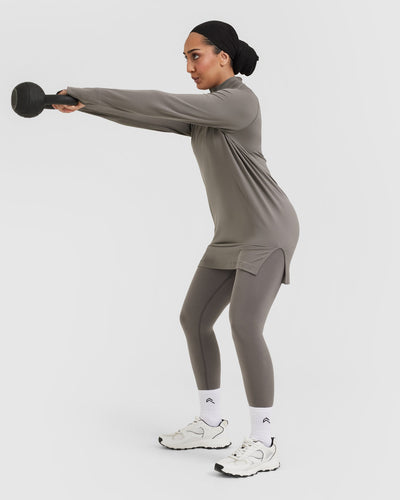 Go To Seamless Loose Long Sleeve Longline Top Ash Grey