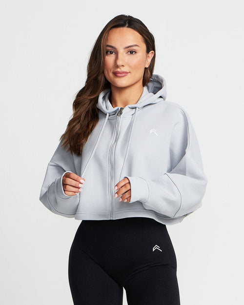 Oner Modal Classic Crop Zip Hoodie | Grey