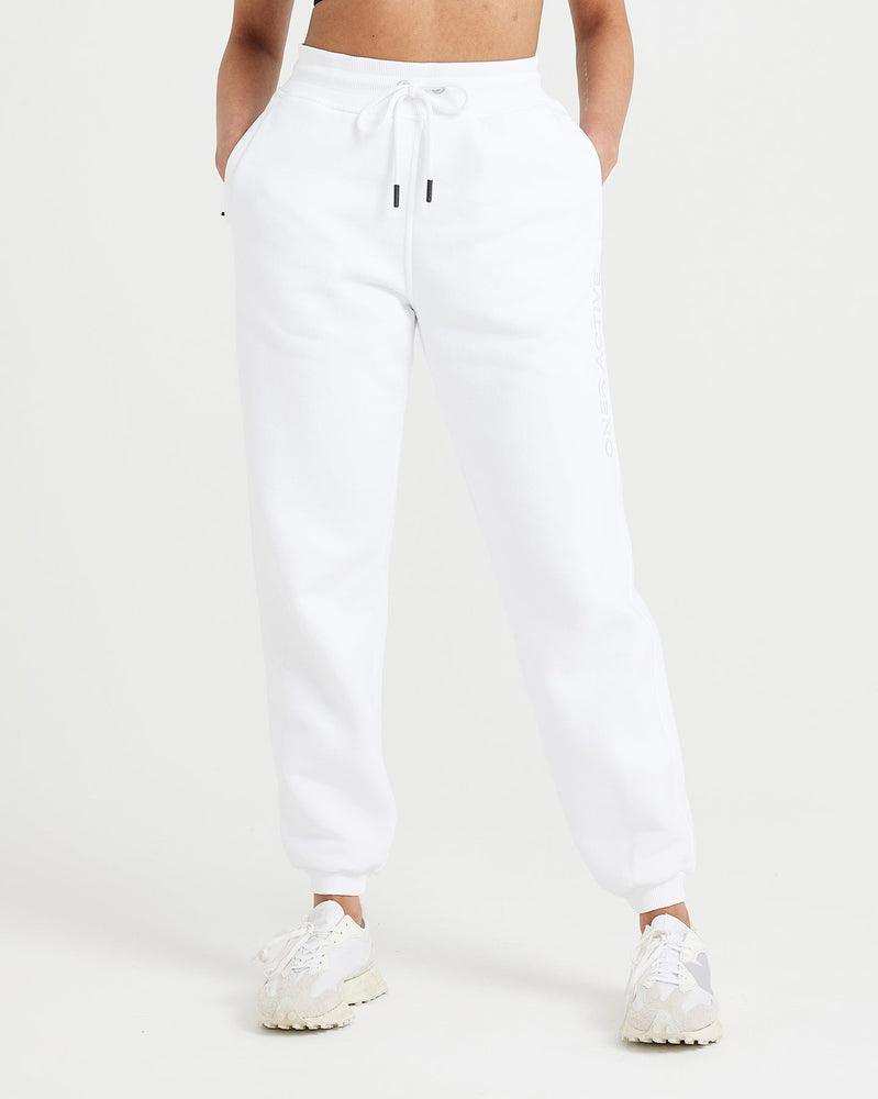 White discount fitted joggers