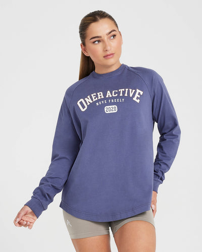 Oversized Long Sleeve Club Tee | Slate Blue