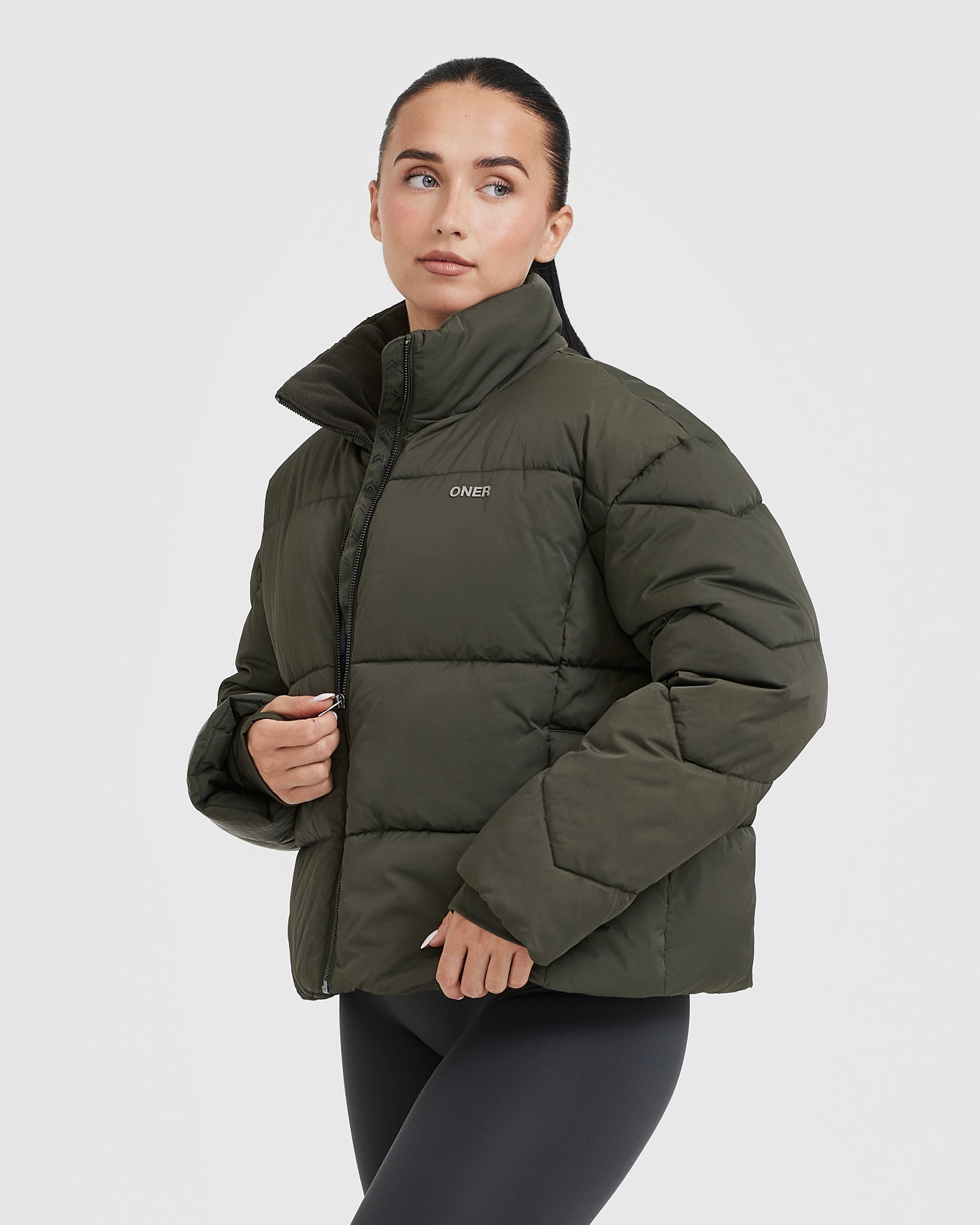 Khaki puffer sales jacket women's