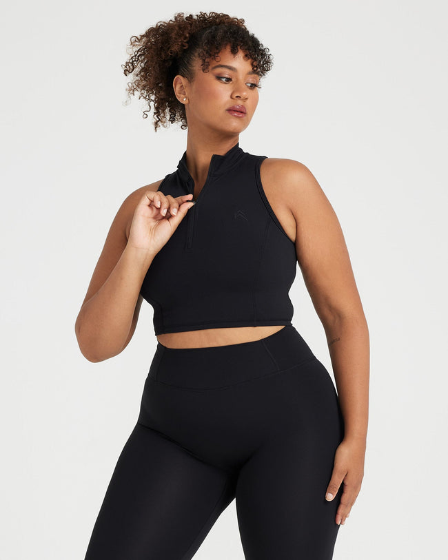 Black half zip crop top discount