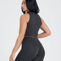 Timeless Half Zip Crop Tank | Coal