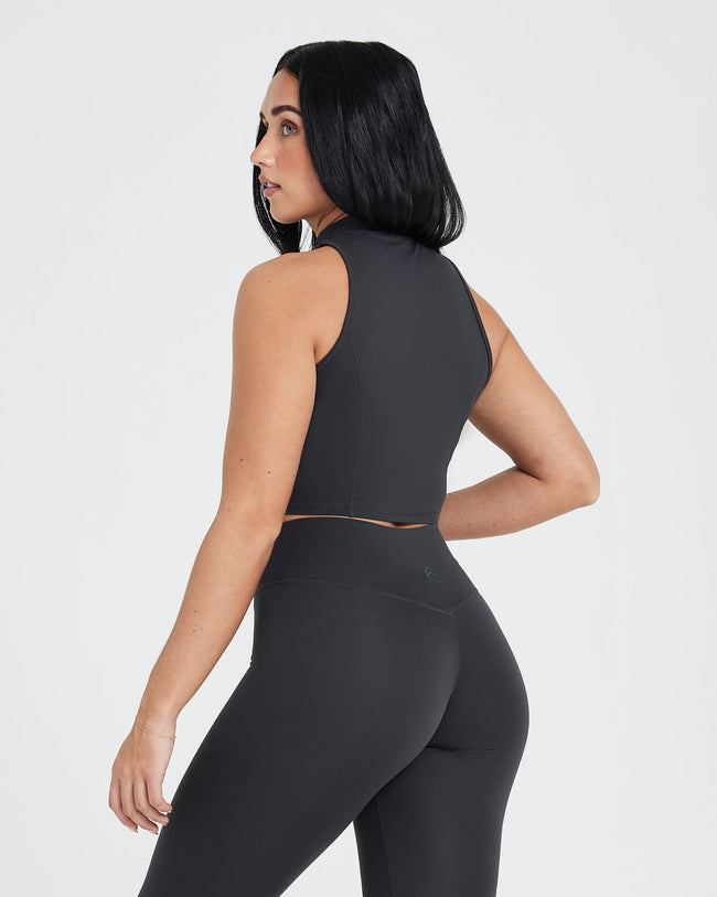 Timeless Half Zip Crop Tank | Coal
