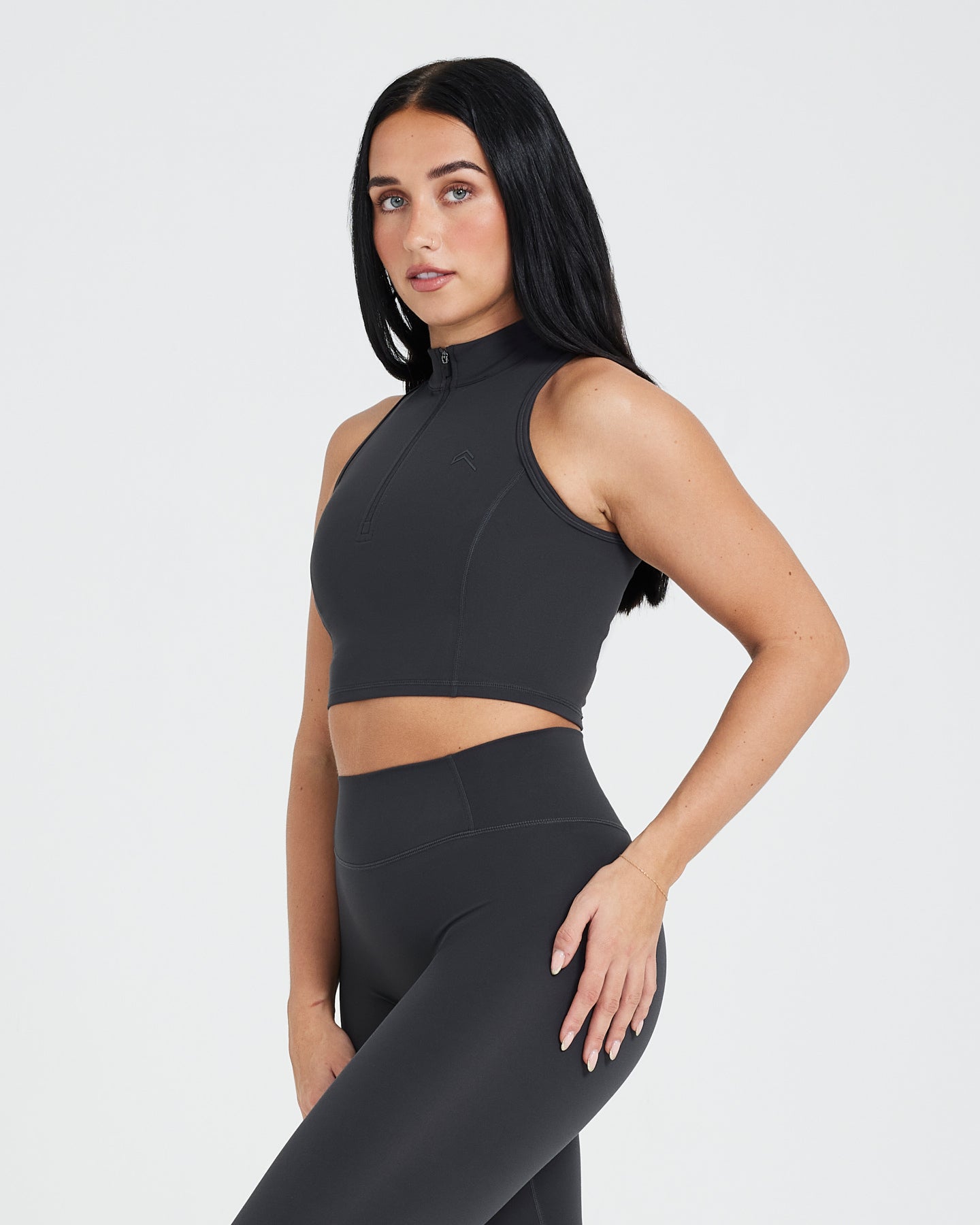 Timeless Half Zip Crop Tank | Coal