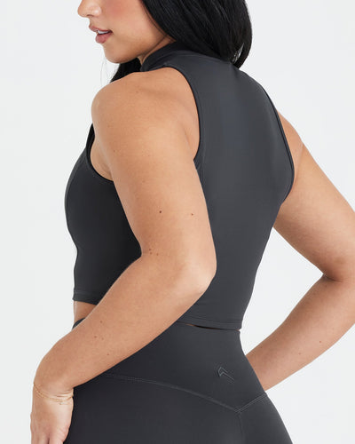 Timeless Half Zip Crop Tank | Coal